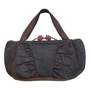 Vintage Antique 40’s Leather Handbag, Lucite Cube Clasp Purse